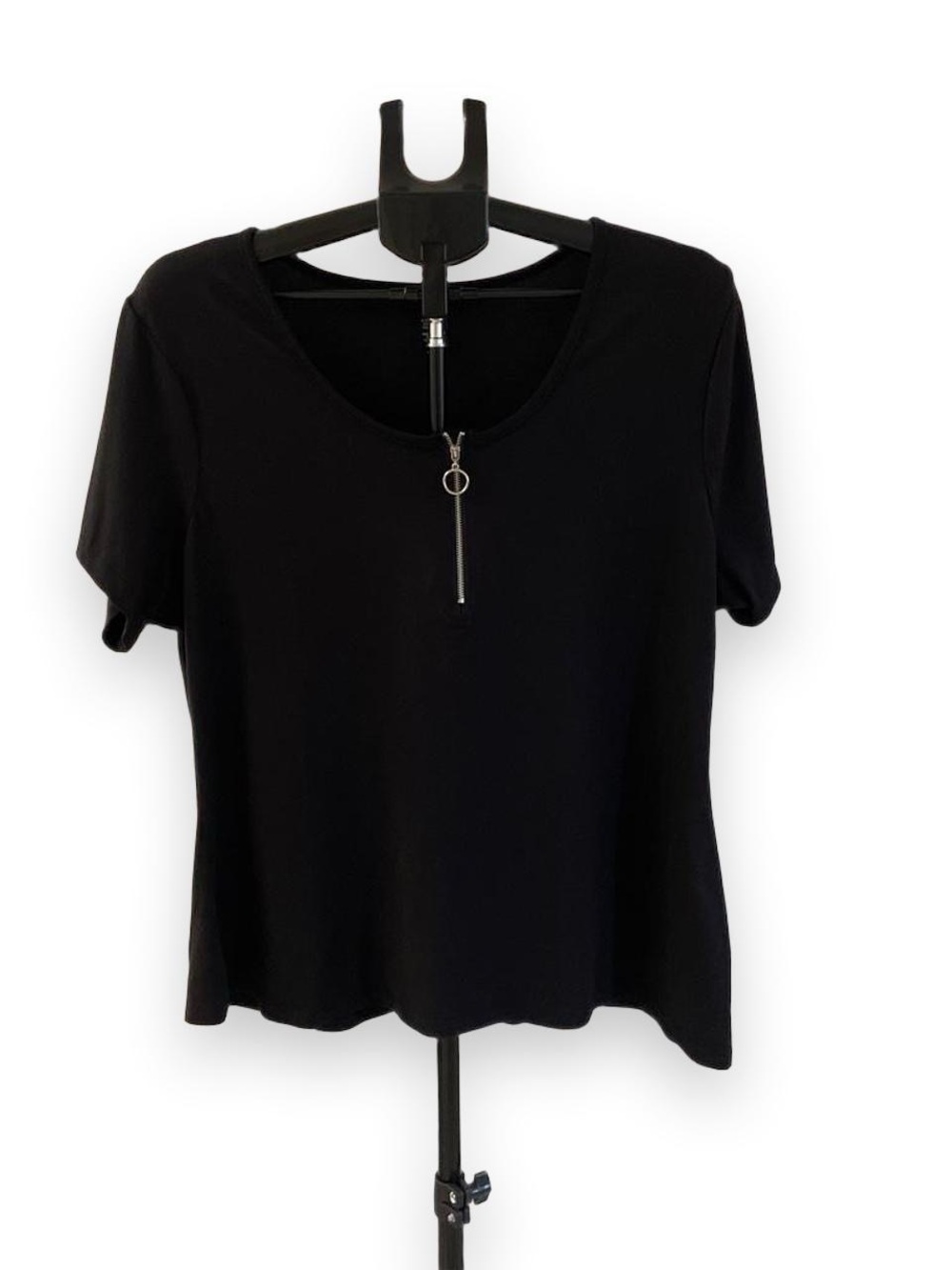 Justify Black Short Sleeve Top with Front Ring Zip